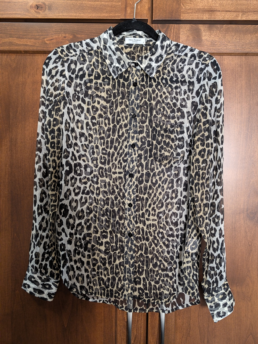 Equipment Femme Multicolor Leopard Print Silk Chiffon Sheer Blouse Women's Small